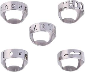 img 4 attached to 🍾 Yansanido Stainless Steel Finger Ring Bottle Opener - 15pcs Pack: LOVE, I DO, PARTY, CHEERS, and Heart Shaped (5 Styles, 3pcs Each)