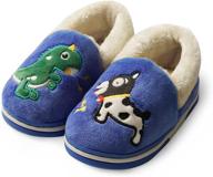 👶 warm and cute cartoon toddler slippers boys booties with plush fur for indoor home use - ideal for kids and girls logo