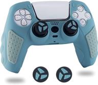 brhe ps5 controller skin with anti-slip silicone grip cover - protector rubber case set for playstation 5 gamepad joystick, enhanced with 2 thumb grip caps, in grey blue logo