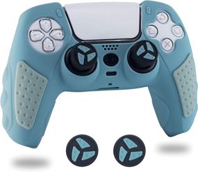 img 4 attached to BRHE PS5 Controller Skin with Anti-Slip Silicone Grip Cover - Protector Rubber Case Set for Playstation 5 Gamepad Joystick, Enhanced with 2 Thumb Grip Caps, in Grey Blue
