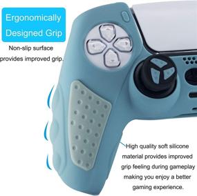 img 3 attached to BRHE PS5 Controller Skin with Anti-Slip Silicone Grip Cover - Protector Rubber Case Set for Playstation 5 Gamepad Joystick, Enhanced with 2 Thumb Grip Caps, in Grey Blue
