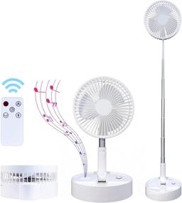 img 4 attached to 🌀 Folding Stand Floor Fan with Remote Control, Speaker and Timer: The Ultimate Adjustable Height Desk Fan for Bedroom Office Outdoor Camping, Battery Operated and USB Rechargeable