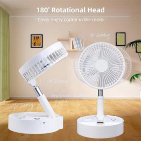 img 1 attached to 🌀 Folding Stand Floor Fan with Remote Control, Speaker and Timer: The Ultimate Adjustable Height Desk Fan for Bedroom Office Outdoor Camping, Battery Operated and USB Rechargeable