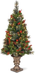 img 4 attached to 🎄 National Tree Company Pre-Lit Artificial Mini Christmas Tree - Green Crestwood Spruce with White Lights, Pine Cones, Berry Clusters, and Frosted Branches - Includes Pot Base - 4 Feet