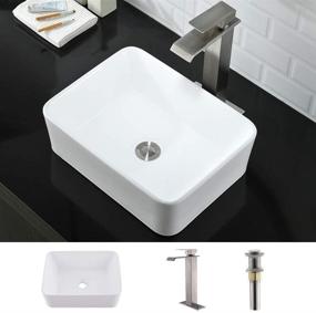 img 4 attached to 🚽 WMXQX 16"x12" Rectangle Bathroom Sink and Faucet Combo - Above Counter White Porcelain Ceramic Basin with Matching Pop Up Drain