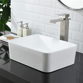 img 2 attached to 🚽 WMXQX 16"x12" Rectangle Bathroom Sink and Faucet Combo - Above Counter White Porcelain Ceramic Basin with Matching Pop Up Drain