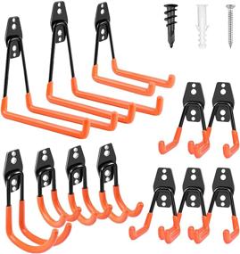 img 4 attached to 12 Pack Heavy Duty Garage Storage Hooks - Steel Tool Hangers for Wall Mount Organization, Anti-Slip Coating for Garden Tools, Ladders, Bikes, and Bulky Items