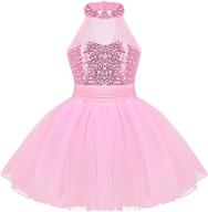 🩰 inlzdz kids girls sequins halter turtle neck leotard: gymnastics, ballet dance dress for performance costume логотип