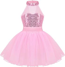 img 4 attached to 🩰 Inlzdz Kids Girls Sequins Halter Turtle Neck Leotard: Gymnastics, Ballet Dance Dress for Performance Costume