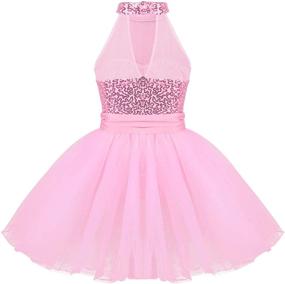 img 3 attached to 🩰 Inlzdz Kids Girls Sequins Halter Turtle Neck Leotard: Gymnastics, Ballet Dance Dress for Performance Costume