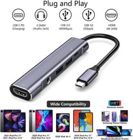 img 3 attached to Висококачественный адаптер USB C к HDMI для iPad Pro 11/12.9 и iPad Air 4 - 4K HDMI, USB3.0, разъем для наушников, зарядка с поддержкой передачи энергии - док-станции и аксессуары