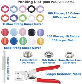 img 3 attached to 🧵 804Pcs Snap Fasteners Tool Kit - Hollow and Solid Metal Prong Snaps Buttons with Setting Tool for Clothing Crafting Sewing, Leather Snaps Buttons for Jeans Wears Bags - 200 Sets, 10 Colors, 9.5mm. By EuTengHao.