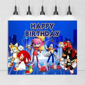 img 3 attached to 🎉 Sonic Hedgehog Happy Birthday тематические фотозадники: идеальные принадлежности для вечеринки по случаю рождения малыша для мальчиков и девочек на 1-й день рождения | Яркое фотофон - дружелюбный к детям баннер, украшение столика для торта и конфет из винила | Размер: 5x3 фута