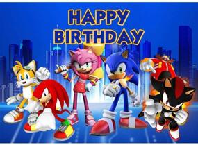 img 1 attached to 🎉 Sonic Hedgehog Happy Birthday тематические фотозадники: идеальные принадлежности для вечеринки по случаю рождения малыша для мальчиков и девочек на 1-й день рождения | Яркое фотофон - дружелюбный к детям баннер, украшение столика для торта и конфет из винила | Размер: 5x3 фута