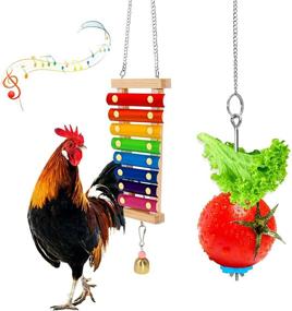 img 4 attached to 🐓 YUEPET Chicken Toys - 2 Pack Chicken Xylophone Toy and Hanging Feeder for Hens in Chicken Coop