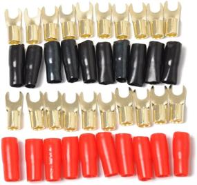 img 4 attached to 🔌 Wakauto 10 Pairs Copper Gold Plated 8 Gauge Strip Spade Terminal Spade Fork Adapter Connectors Plugs Crimp Barrier Spades for Speaker Wire Cable Terminal Plug