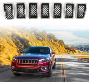 img 4 attached to Set of 7 Chrome Front Grille Inserts with Black Mesh and Honeycomb Design for 2019-2021 Jeep Cherokee