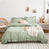 merryword green bedding: sage green ruffle duvet cover set with solid ruffled fringe design – queen size comforter cover set with 2 pillow shams logo