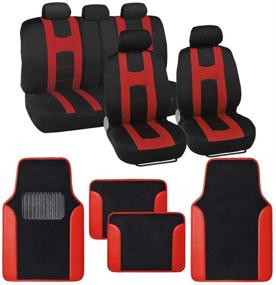 img 4 attached to BDK Forza Series Red Seat Covers Full Set Combo with Car Floor Mats – Front and Rear Bench Seat Cover &amp; Floor Mat Protector Set, Auto Truck Van SUV Interior Accessories