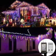 yolight icicle lights outdoor - 16.5ft 192 led icicle christmas lights with remote control - 🎄 8 modes twinkle curtain lights for garden, bedroom, roof - ideal for thanksgiving, wedding, party decoration (multicolor) logo