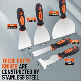 img 2 attached to Набор шпателей HORUSDY из 5 предметов, включающий размеры 1.5", 3", 4", 6", а также инструмент из нержавеющей стали 6 в 1 для ремонтных работ, снятия краски и шпатлевания гипсокартона.