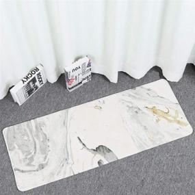 img 3 attached to 🛀 HAOCOO Beige Marble Velvet Bath Rug Runner 18x47 inch - Non-Slip Modern Long Bathroom Mat, Soft Luxury Microfiber, Machine-Washable Floor Carpet for Tub Shower