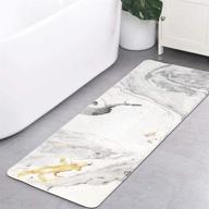 🛀 haocoo beige marble velvet bath rug runner 18x47 inch - non-slip modern long bathroom mat, soft luxury microfiber, machine-washable floor carpet for tub shower logo