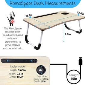 img 2 attached to 🛏️ Улучшенный столик RhinoSpace для ноутбука с USB-портами, подстаканником, ковриком для мыши, лампой, вентилятором и 5 органайзерами для кабелей - бежевый