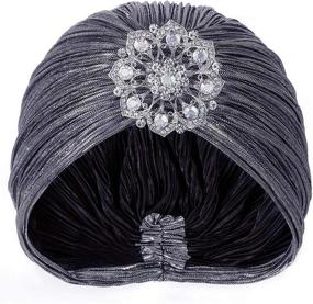 img 4 attached to 🎩 Vintage Lurex Knit Turban Beanie Hats for Women - Perfect Headwraps for Gatsby-themed Cocktail Parties in the 1920s