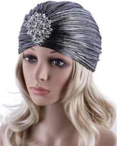 img 3 attached to 🎩 Vintage Lurex Knit Turban Beanie Hats for Women - Perfect Headwraps for Gatsby-themed Cocktail Parties in the 1920s