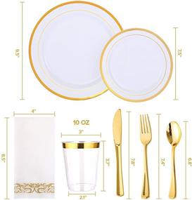 img 3 attached to Exquisite 210PCS Disposable Dinnerware Set: Gold Party Supplies for Graduation, Birthday, Cocktail Party - Includes 30 Gold Rim Plastic Plates, Cutlery, Cups, and Linen Paper Napkins