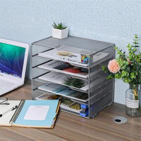 img 1 attached to 💿 EasyPAG 5-Tier Desktop and Mailroom Letter Sorter File Literature Organizer - Screw-Free Design in Sleek Silver