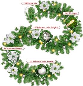 img 3 attached to 🎄 9FT Pre-Lit Artificial Christmas Garland with Green Rattan, Silver Flower Decorations, and Battery-Operated LED Lights - Ideal for Indoor/Outdoor Home Stairs, Fireplace, Front Porch, and Door Display - Festive Christmas Decor