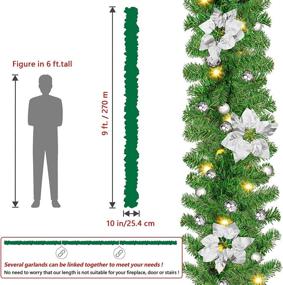 img 1 attached to 🎄 9FT Pre-Lit Artificial Christmas Garland with Green Rattan, Silver Flower Decorations, and Battery-Operated LED Lights - Ideal for Indoor/Outdoor Home Stairs, Fireplace, Front Porch, and Door Display - Festive Christmas Decor