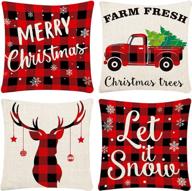 🎄 add festive flair to your home with christmas pillow covers: set of 4 red and black buffalo plaid cushion cases - 18x18 inch - perfect winter holiday decorations for farmhouse home couch логотип