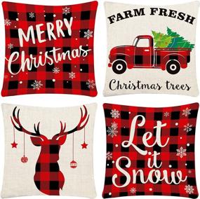 img 4 attached to 🎄 Add Festive Flair to Your Home with Christmas Pillow Covers: Set of 4 Red and Black Buffalo Plaid Cushion Cases - 18x18 Inch - Perfect Winter Holiday Decorations for Farmhouse Home Couch