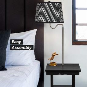 img 1 attached to 💡 Brightech Madison - Modern Narrow Nightstand with Wireless Charging, USB Port, and LED Lamp - Classic Black Design for Living Rooms