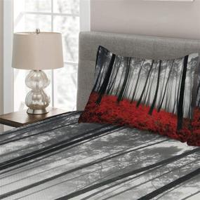 img 2 attached to Ambesonne Forest Coverlet: Mystical Fantasy Woodland in Heavy Fog with Tall Trees, Bushes, and Contrast Colors - 3 Piece Decorative Quilted Bedspread Set including 2 Pillow Shams - Queen Size - Black and Red
