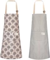 👩 linen cooking apron set - adjustable kitchen chef aprons for both women and men, with convenient pocket logo