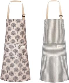 img 4 attached to 👩 Linen Cooking Apron Set - Adjustable Kitchen Chef Aprons for Both Women and Men, with Convenient Pocket