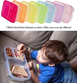 img 3 attached to Convenient Meal Prep Containers: 3 Compartment Food Storage in Vibrant Colors & Durable Design (7-Pack)