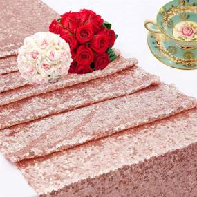img 3 attached to 💖 Rose Gold Sequin Table Runners - Glittery 12 x 108 Inch Decorations for Wedding, Birthday, Bachelorette, Baby Shower Parties (2pcs)