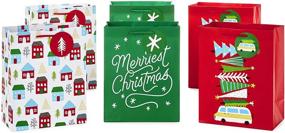 img 4 attached to 🎁 Hallmark 9-inch Christmas Gift Bag Bundle (Pack of 6): Little Houses and Trees, Merriest Christmas, Vintage Van with Christmas Trees