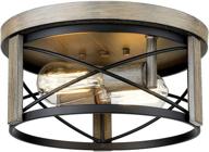 osimir re9175-2: modern 2-light flush mount farmhouse metal cage drum ceiling light in wood and black finish logo