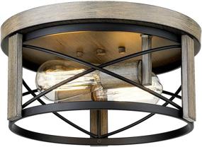 img 4 attached to Osimir RE9175-2: Modern 2-Light Flush Mount Farmhouse Metal Cage Drum Ceiling Light in Wood and Black Finish