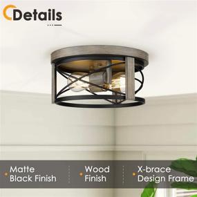 img 3 attached to Osimir RE9175-2: Modern 2-Light Flush Mount Farmhouse Metal Cage Drum Ceiling Light in Wood and Black Finish