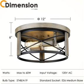 img 2 attached to Osimir RE9175-2: Modern 2-Light Flush Mount Farmhouse Metal Cage Drum Ceiling Light in Wood and Black Finish