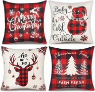 🎄 butyhome christmas pillow covers 18×18 inch set of 4 farmhouse deer pillowcase - black and red plaid linen throw pillow covers for sofa couch - christmas decorations cushion pillow case for holiday decor logo