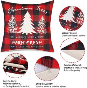 img 3 attached to 🎄 ButyHome Christmas Pillow Covers 18×18 Inch Set of 4 Farmhouse Deer Pillowcase - Black and Red Plaid Linen Throw Pillow Covers for Sofa Couch - Christmas Decorations Cushion Pillow Case for Holiday Decor