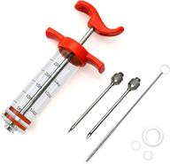 🍗 plastic marinade turkey bbq 1-oz syringe with 2 stainless steel needles - meat injector kit for basting & grilling - includes 3 extra o-rings & 1 cleaning brush logo